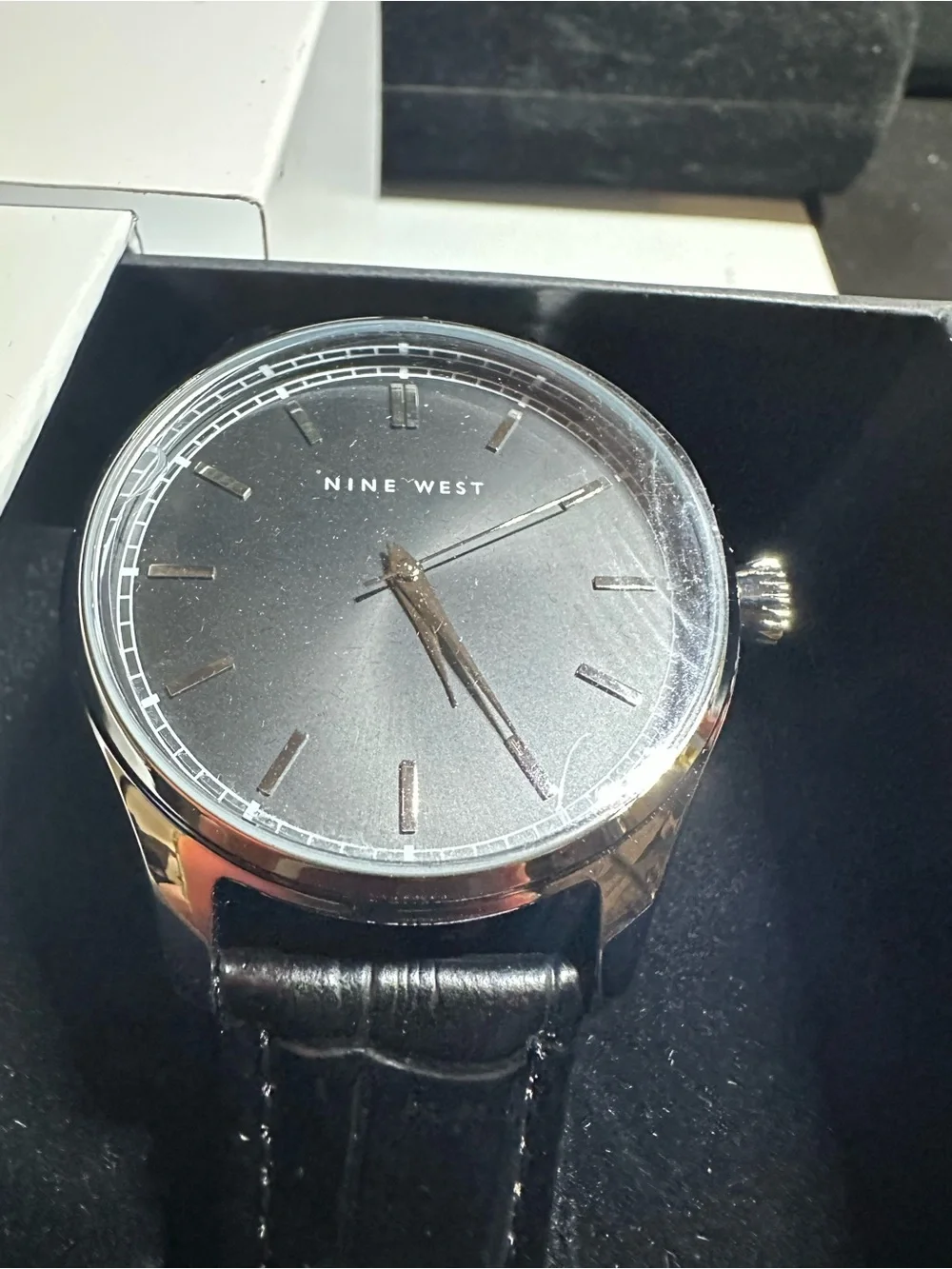 Nine West Black Dial Men’s Watch with Black Leather Strap